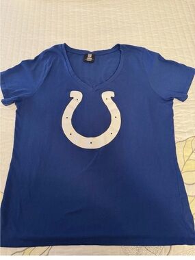 Women’s V-Neck Blue NFL Indianapolis Colts Tee with White Horseshoe Graphic XXL